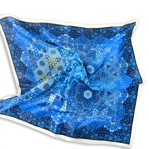 Small Blue Scarf, Galileo Silk Geometric Fractal Scarf 16 Square neckerchief for woman, gifts for her, purse scarf, wrist scarf image 6