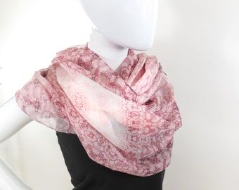Pink and White Summer Shawl, Light Silk Scarves for Women, Birthday Gift for Girl, Sheer Silk Chiffon