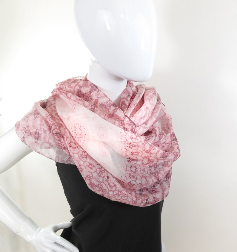 Pink and White Summer Shawl, Light Silk Scarves for Women, Birthday Gift for Girl, Sheer Silk Chiffon image 3