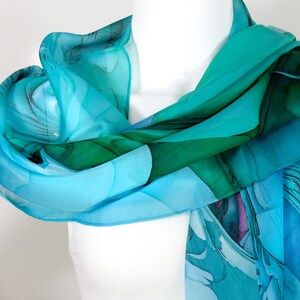 Sheer Blue Silk Scarf, Scarves for women, lightweight shawl, Blue Green silk shawl, unique gift, water, ocean LSC228 image 7