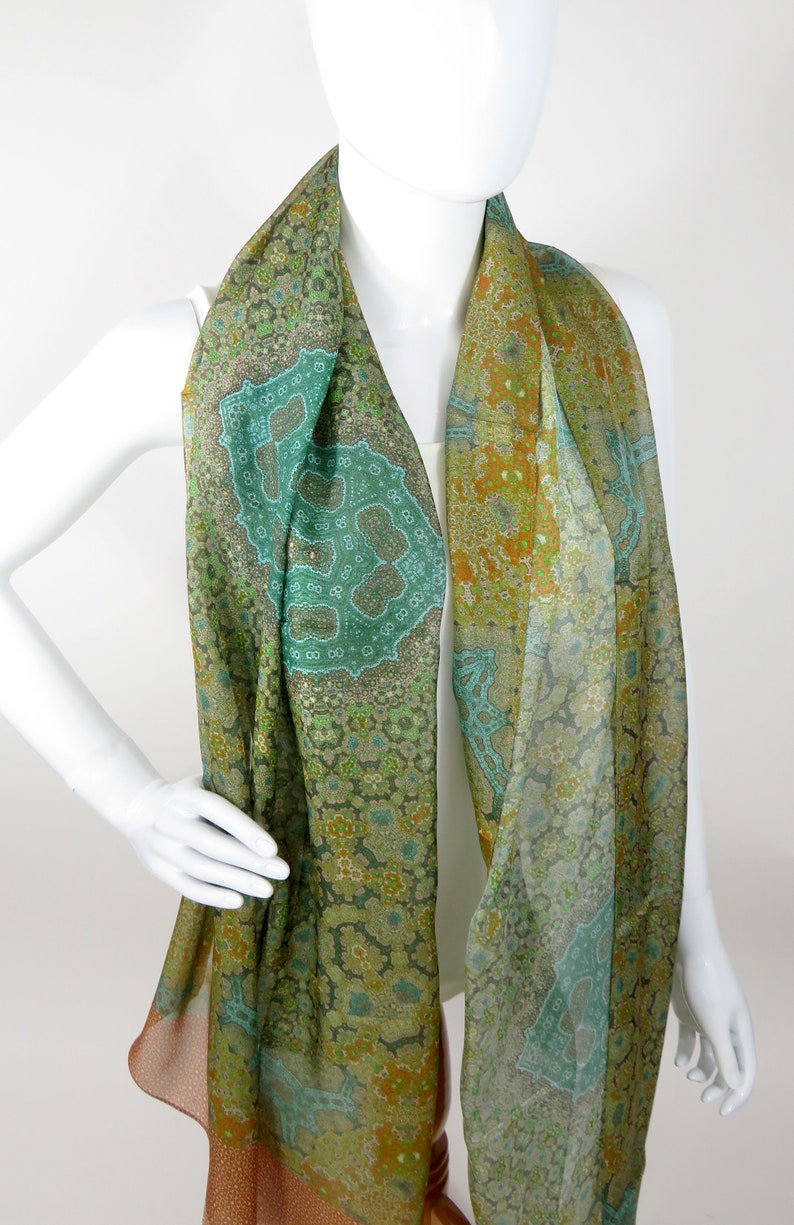 Silk Meditation Shawl, Long Silk Scarf Shawl, Unique Gifts for Women, Sage Green Silk wrap scarf, nice thank you gift, Orient, Christmas image 4