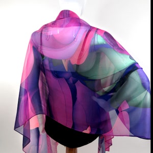 Silk Chiffon Shawl for women in three colors. Wide Silk Scarf 70 x 30 Evening Wrap, retirement gift, thank you gift, Oceanic Wave image 5