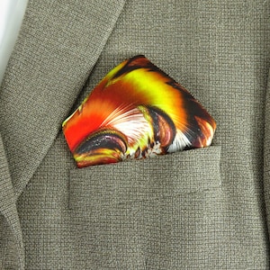 Pañuelo de bolsillo de seda fractal, naranja, verde y dorado, diseño Versalles