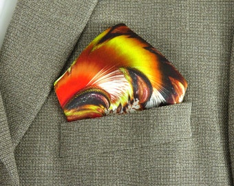 Fractal Silk Pocket Square, Orange Green Gold, Versailles Design