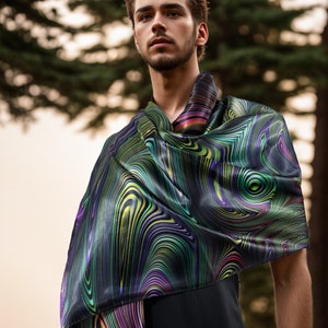 Psychedelic Festival Wrap, Reversible Poly-Satin Scarf, Scarf for Men image 1