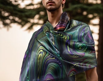 Psychedelic Festival Wrap, Reversible Poly-Satin Scarf, Scarf for Men