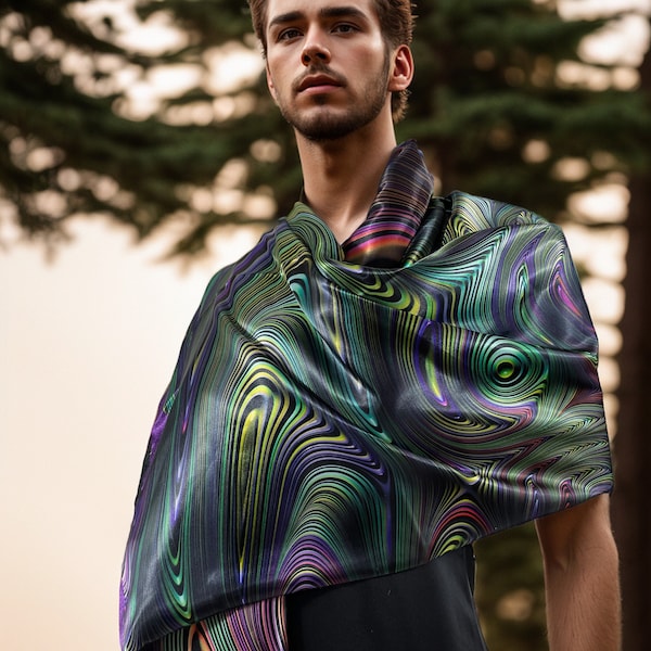 Psychedelic Festival Wrap, Reversible Poly-Satin Scarf, Scarf for Men