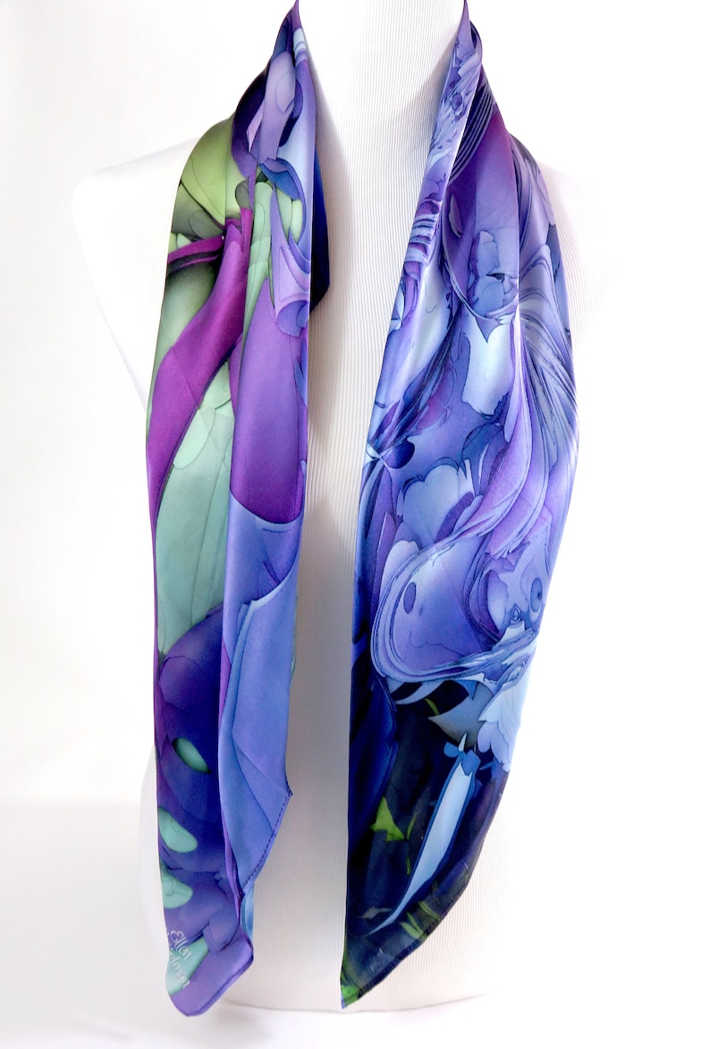 Violet 36 Square Scarf Silk for women, Gift for Wife, Thank You Gift, 3D Fractal Design image 5