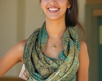 Long Silk Scarf Shawl, Meditation Shawl, Unique Gifts for Women, Sage Green Silk wrap scarf,  nice thank you gifts,  &quot;Orient&quot;