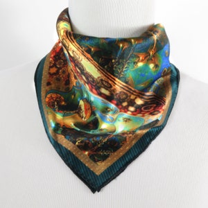 Small Silk Scarf, Dyson Sphere, 3D Fractal Square Neckerchief, science gifts for her, purse scarf image 3