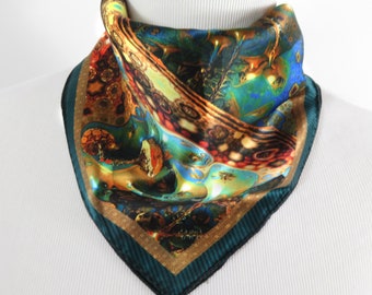 Small Silk Scarf, "Dyson Sphere", 3D Fractal" Square Neckerchief, science gifts for her, purse scarf