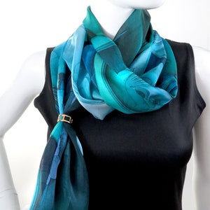 Sheer Blue Silk Scarf, Scarves for women, lightweight shawl, Blue Green silk shawl, unique gift, water, ocean LSC228 image 8
