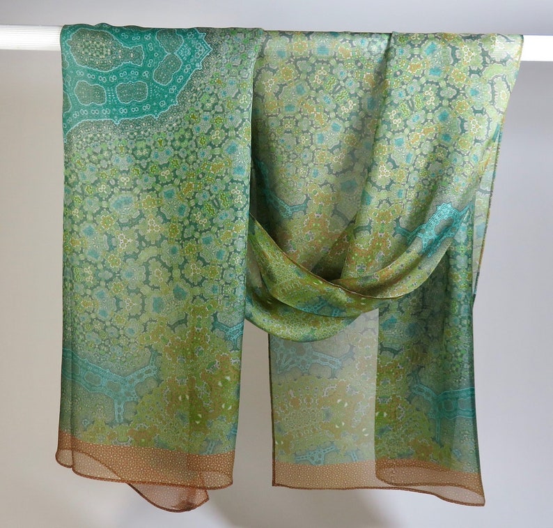 Silk Meditation Shawl, Long Silk Scarf Shawl, Unique Gifts for Women, Sage Green Silk wrap scarf, thank you gifts, Orient image 2