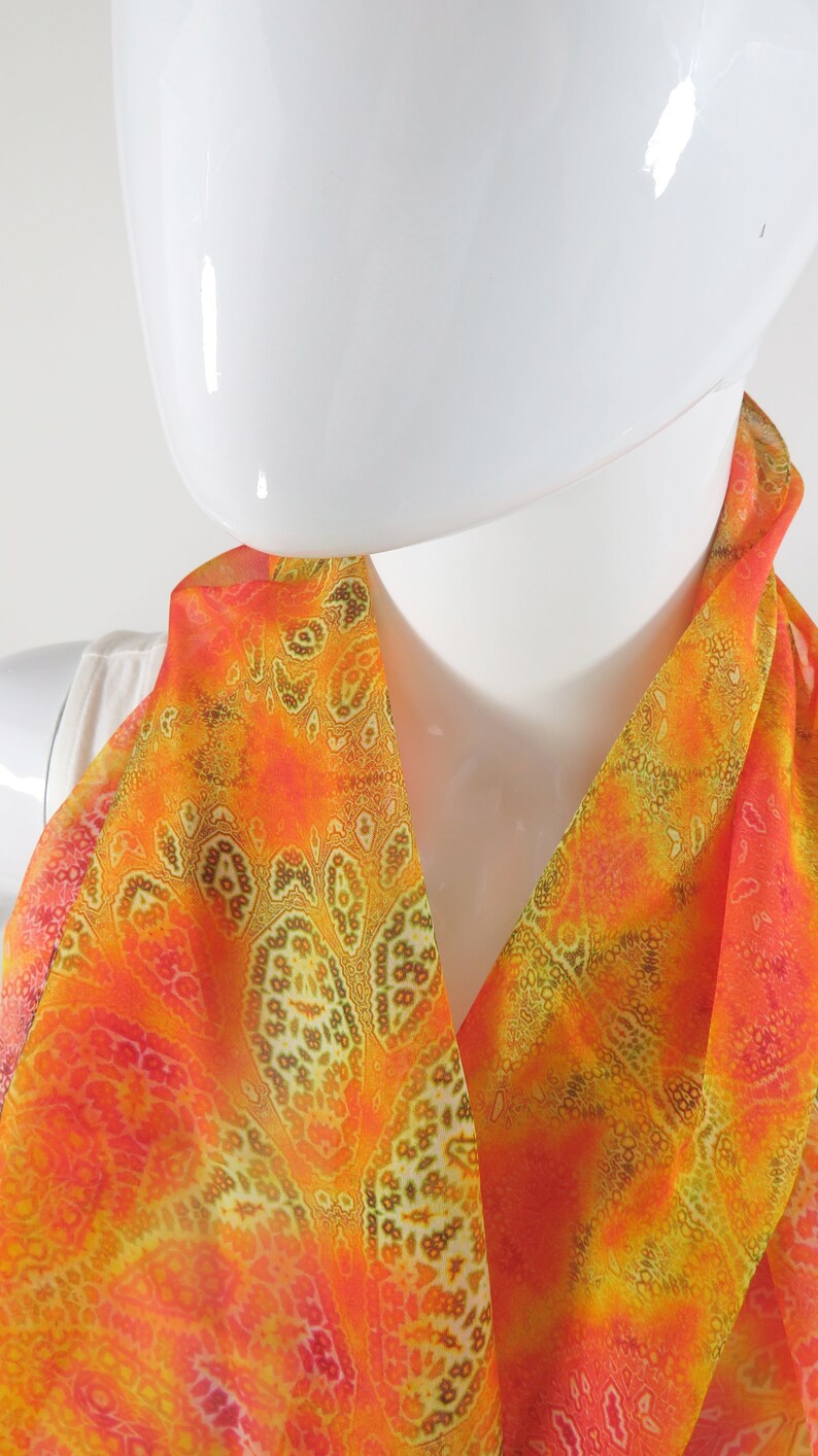 Sheer Yellow Orange Silk scarf Fractal Paisley Scarf womens Etsy