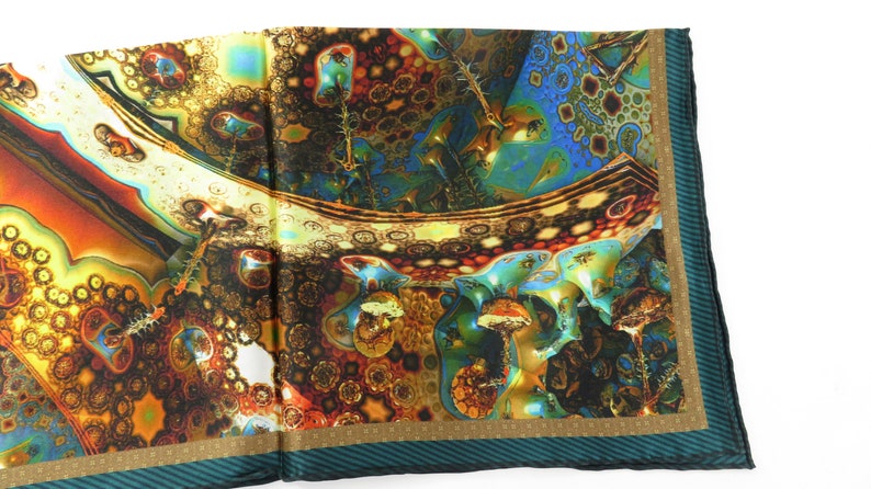 Small Silk Scarf, Dyson Sphere, 3D Fractal Square Neckerchief, science gifts for her, purse scarf image 9