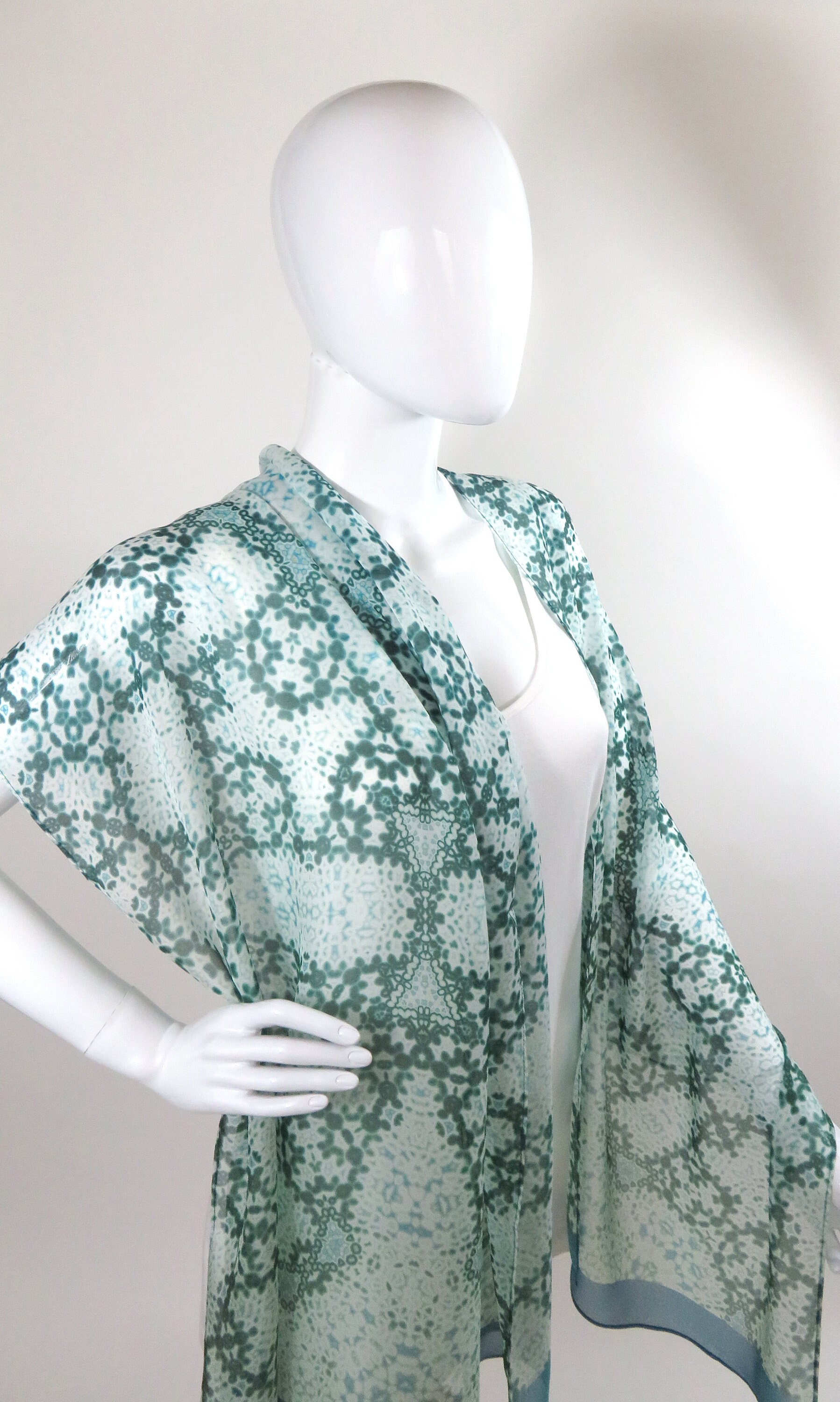 Womens Geometric Pattern Design Scarf Sheer Silky Feeling Long Scarves Lightweight Wrap Shawl