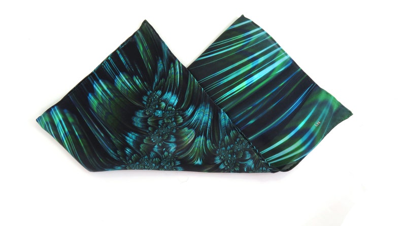 Green Pocket Square in pure silk, Reaction silk handkerchief, gift for husband, neckerchief image 5