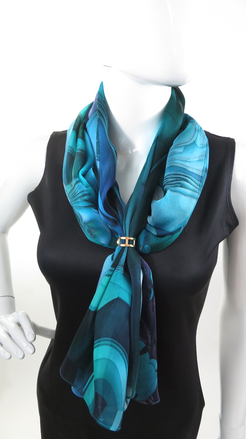 Sheer Blue Silk Scarf, Scarves for women, lightweight shawl, Blue Green silk shawl, unique gift, water, ocean LSC228 image 9