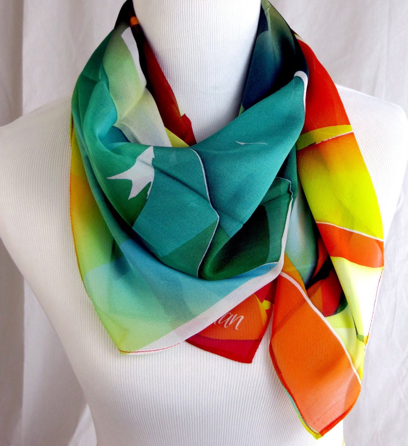Silk Scarf Burnt Orange & Green Sheer Summer Scarf Women Etsy