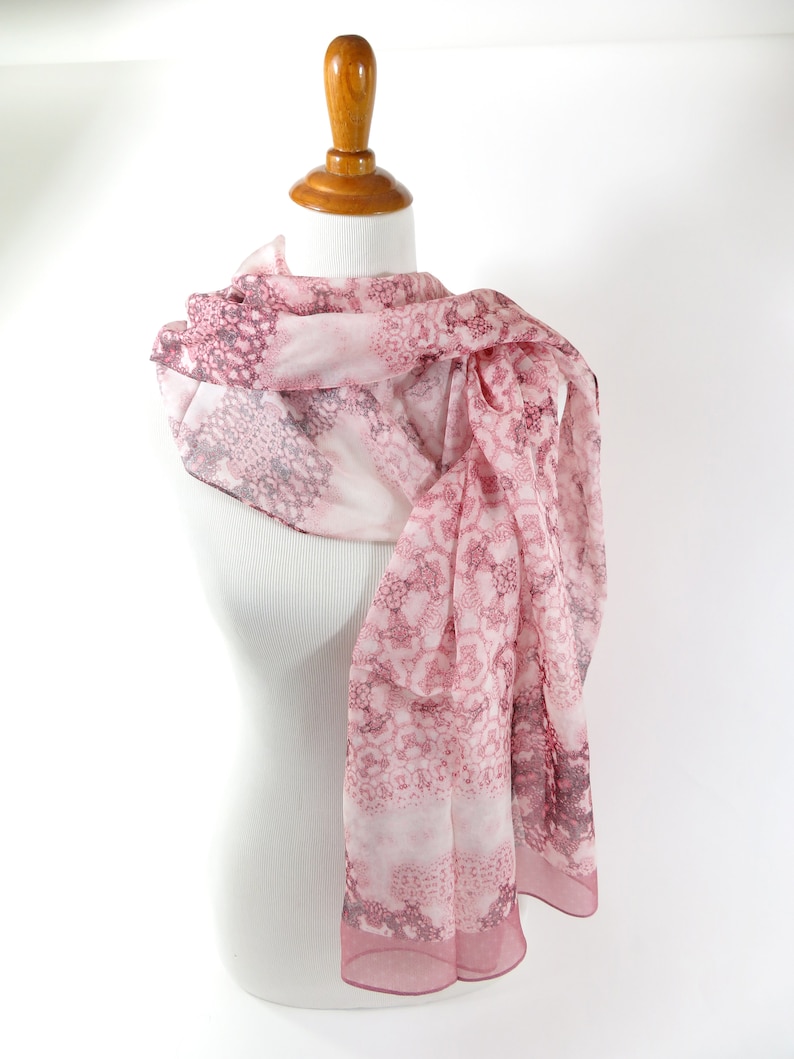 Pink and White Summer Shawl, Light Silk Scarves for Women, Birthday Gift for Girl, Sheer Silk Chiffon image 8