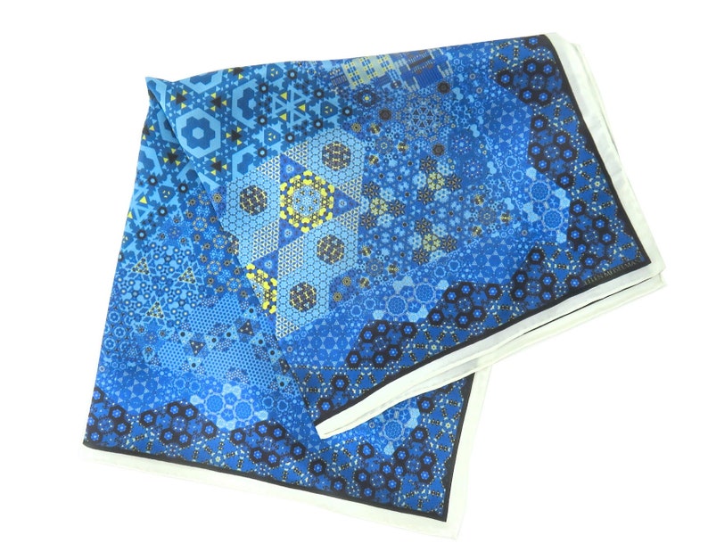 Small Blue Scarf, Galileo Silk Geometric Fractal Scarf 16 Square neckerchief for woman, gifts for her, purse scarf, wrist scarf image 7