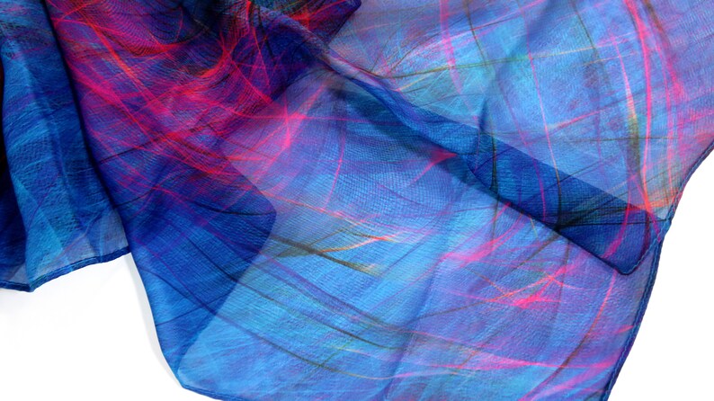 Ombre multicolor light silk scarf, unique gift for woman, Art scarf, silk chiffon shawl, fuschia purple, Summer Scarf for Woman, image 8