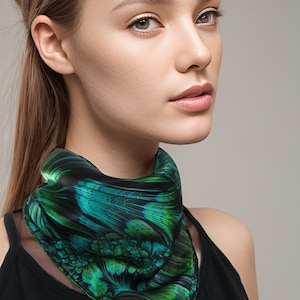 Small 16" Green Silk Scarf, "Reaction", OR 26" Square Scarf, gifts for her