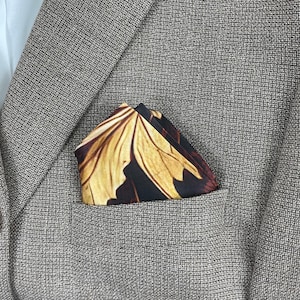 Brown Silk Pocket Square, &quot;Autumn Leaves&quot; Design, Gifts for Men, Science gifts