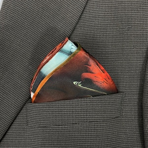 Pure Silk Pocket Square, &quot;Fornax&quot; 3D Fractal Silk Handkerchief, unique gift for men, small silk scarf, hand-rolled hem