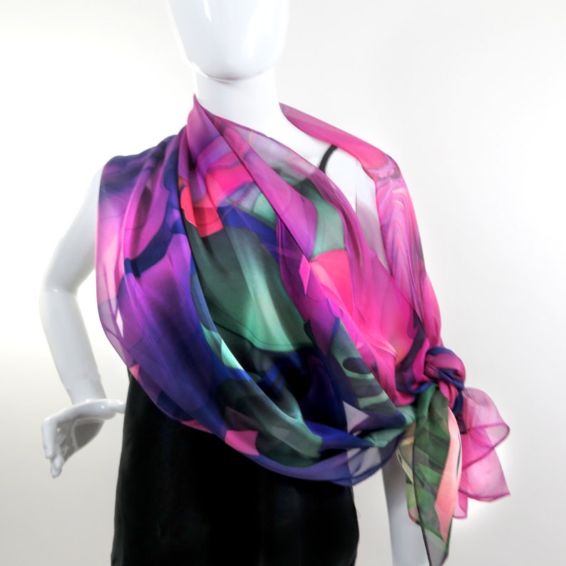 Summer Shawl for women in three colors on Silk Chiffon. Evening Wrap, Wedding Shawl, Birthday or thank you gift image 4