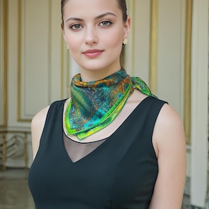 Small Silk Scarf: Architectonic I Green 3D Fractal, 16" Square