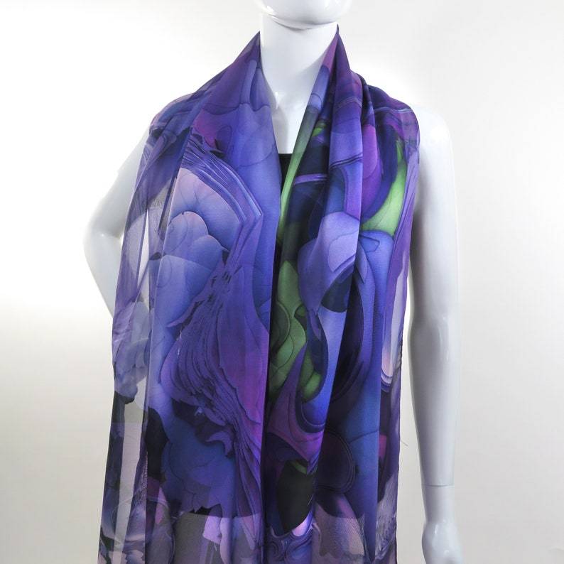 Summer Shawl for women in three colors on Silk Chiffon. Evening Wrap, Wedding Shawl, Birthday or thank you gift image 7