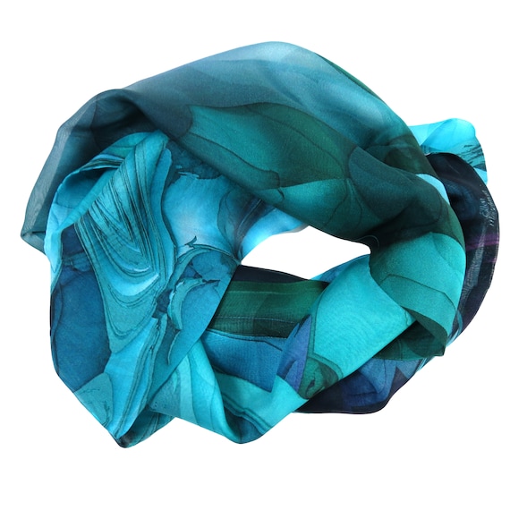 Sheer Blue Silk Infinity Scarf, Scarves for Women, Turquoise Blue