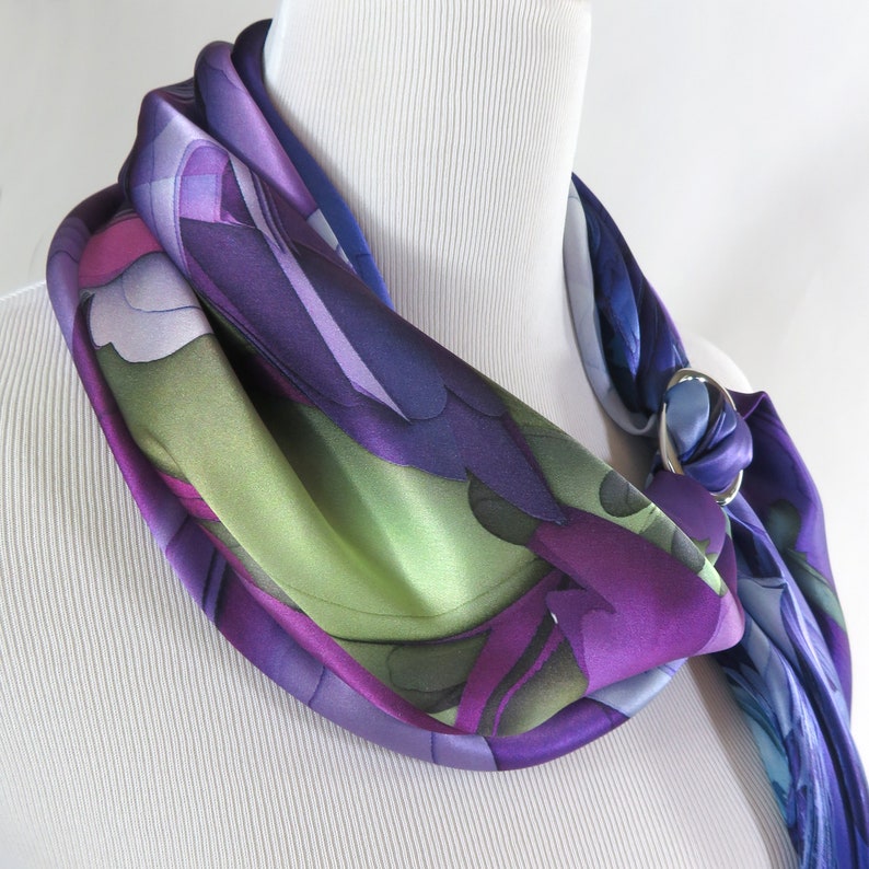 Violet 36 Square Scarf Silk for women, Gift for Wife, Thank You Gift, 3D Fractal Design image 7