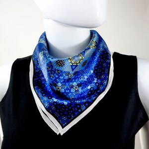 Small Blue Scarf, Galileo Silk Geometric Fractal Scarf 16 Square neckerchief for woman, gifts for her, purse scarf, wrist scarf image 3