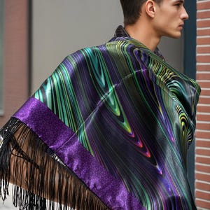 Psychedelic Festival Scarf: Reversible Poly-Satin Wrap with Fringe image 1