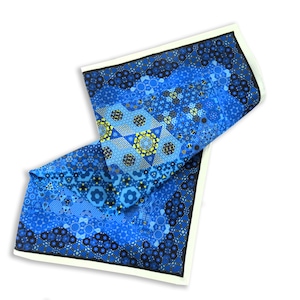 Small Blue Scarf, Galileo Silk Geometric Fractal Scarf 16 Square neckerchief for woman, gifts for her, purse scarf, wrist scarf 17" Machine hem