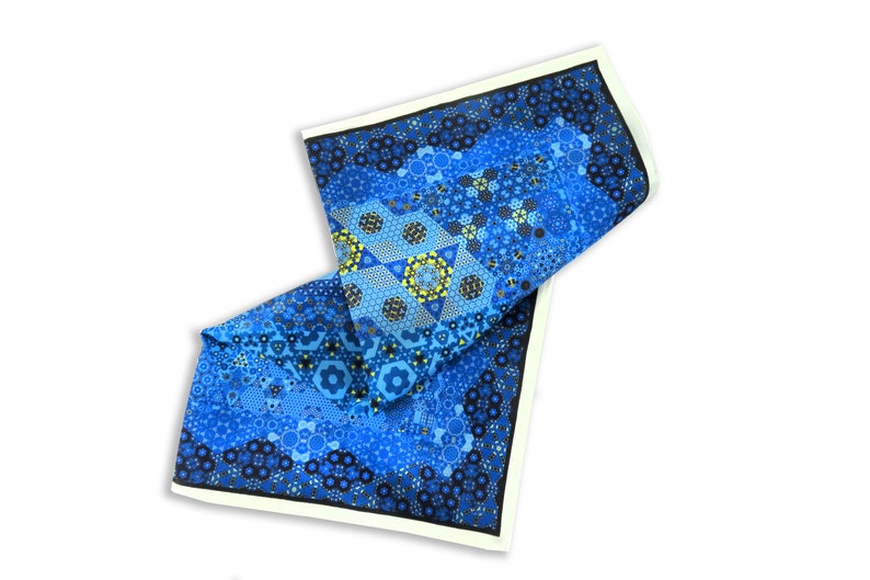 Small Blue Scarf, Galileo Silk Geometric Fractal Scarf 16 Square neckerchief for woman, gifts for her, purse scarf, wrist scarf image 5