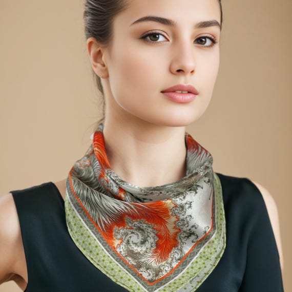 Tail of the Phoenix Silk Scarf, 3D Fractal Art, Pocket Square Neckerchief