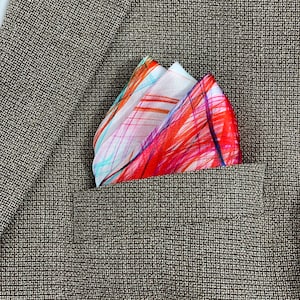 Bright Red and Blue Silk Pocket Square, &quot;Mardi Gras&quot;, Gift for Man