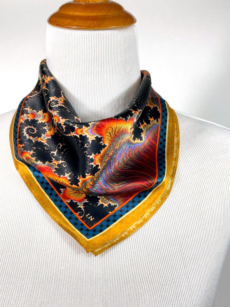 Silk Neckerchief, Verge, Small 16 Accent Scarf, Fractal Design, Christmas gifts for women, wrist scarf, purse scarf, friend gift 17" Machine hem