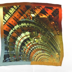 Small Silk Scarf, &quot;The Architecture of the Krell&quot;, 3D Fractal&quot; Square Neckerchief, gifts for her, wrist scarf