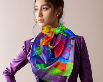 Silk Scarf, Unique Womens Scarf Silk, Bright color Scarf for woman, "Incandescent"