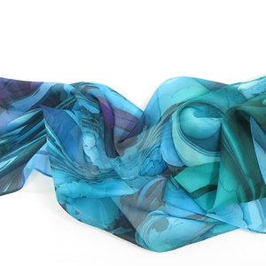 Sheer Blue Silk Scarf, Scarves for women, lightweight shawl, Blue Green silk shawl, unique gift, water, ocean LSC228 image 4