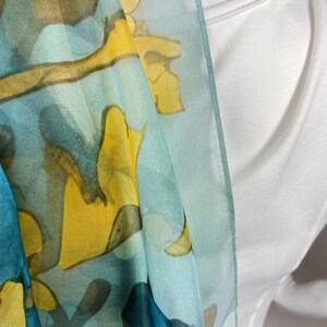 Light Silk Shawl for women in Blue and Yellow, sheer chiffon wrap, thank you gift image 7