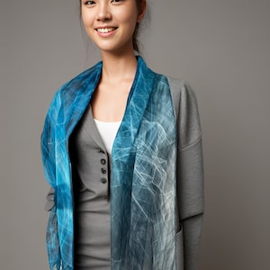 Summer Scarf for Woman, ombre blue-black sheer silk scarf, unique gift woman, Festival clothing, energy, silk chiffon shawl