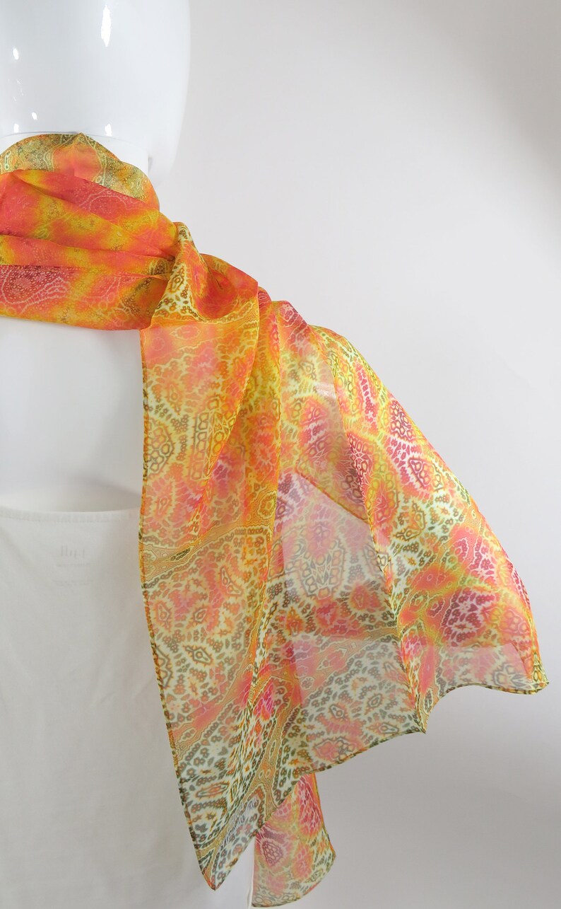 Sheer Yellow Orange Silk Scarf Fractal Paisley Scarf Womens Etsy