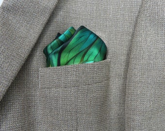 Bright Green Silk Pocket Square, "Sherwood", Gift for Man