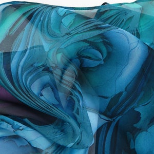Sheer Blue-Green Silk Scarf, Scarves for women, lightweight Oceanic Blue silk shawl image 7