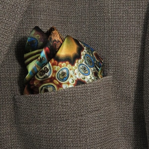 Silk Pocket Square, &quot;Dyson Sphere&quot; Surrealistic Fractal Silk Handkerchief, unique gift for men, small silk scarf